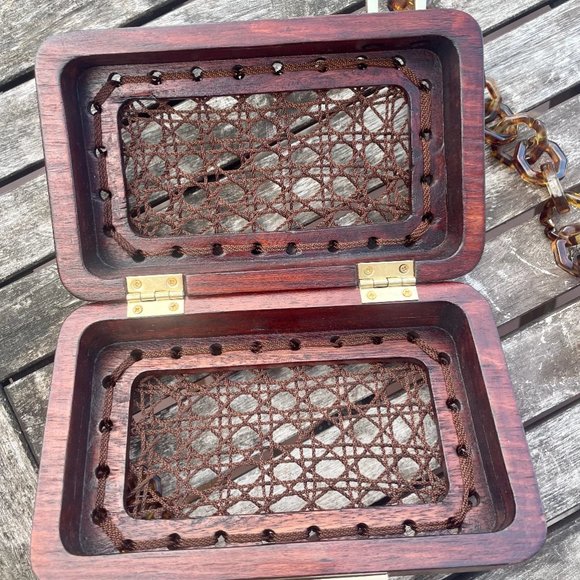 BN Michelle Daccarett Unique Oak Wood Purse Handmade in Colombia ROSE PRISM WINE - Picture 6 of 7